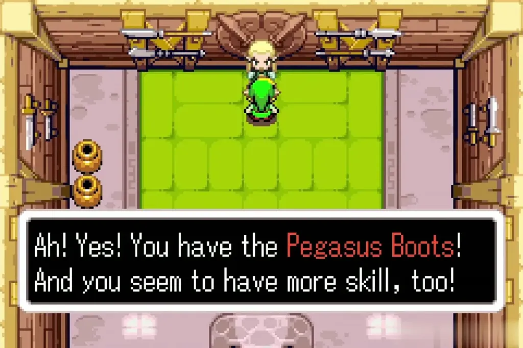 Swiftblade noticing Link has the Pegasus Boots