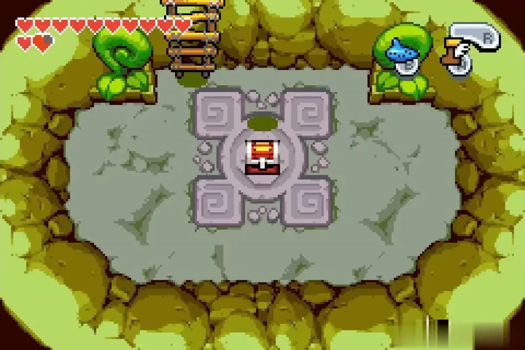 A cave with a chest on a carved altar A cave with a chest on a carved altar