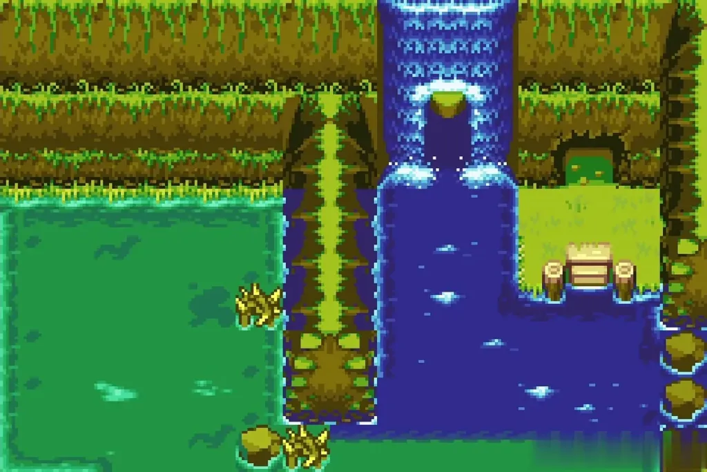 A cave opening behind the waterfall in Castor Wilds A cave opening behind the waterfall in Castor Wilds