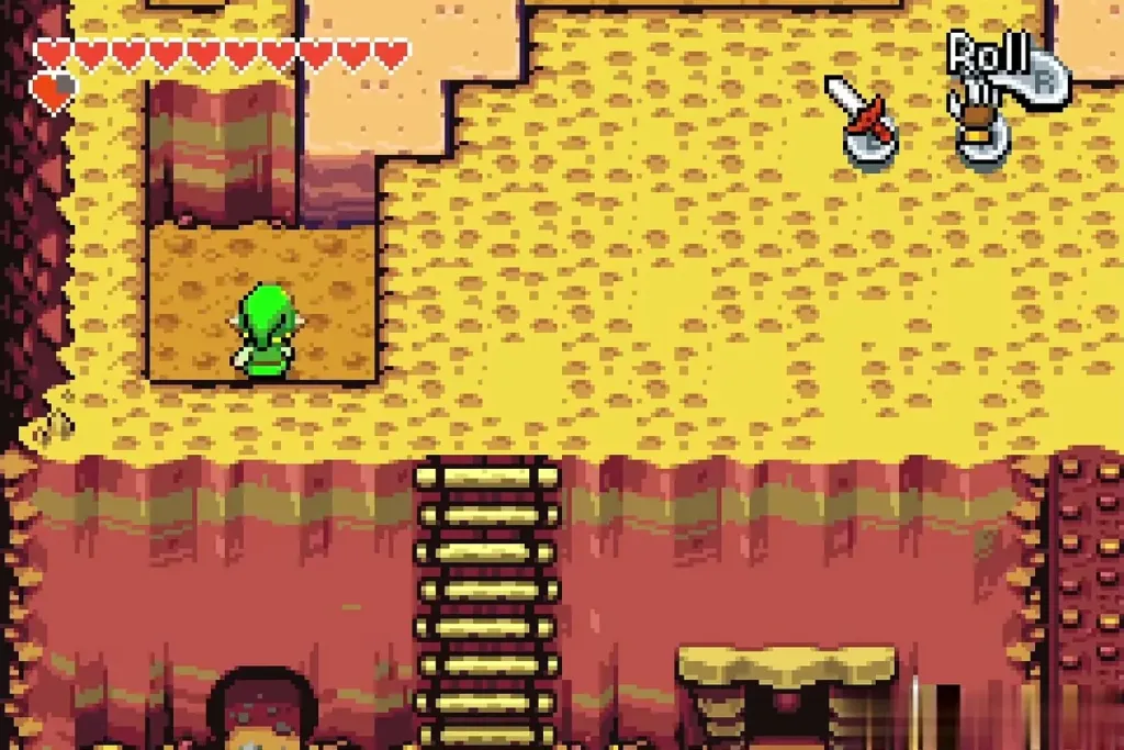Link on the Mt. Crenel ledge above the ladder, with the sand tunnels below Link on the Mt. Crenel ledge above the ladder, with the sand tunnels below