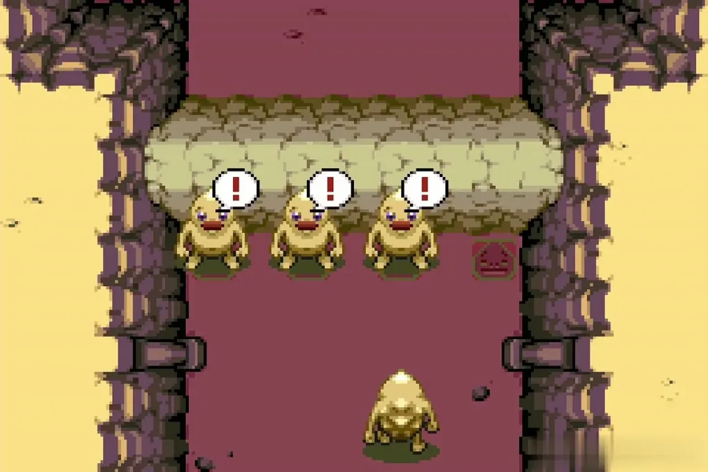 Three Gorons surprised as a fourth Goron walks in Three Gorons surprised as a fourth Goron walks in