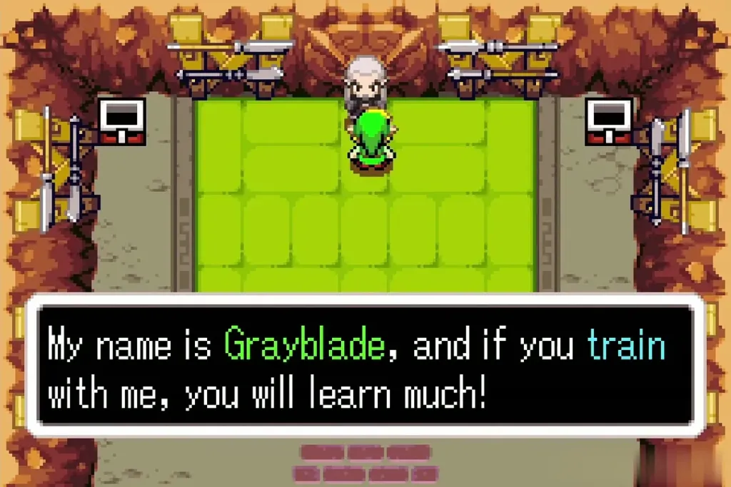 Grayblade in his dojo offering to train Link Grayblade in his dojo offering to train Link