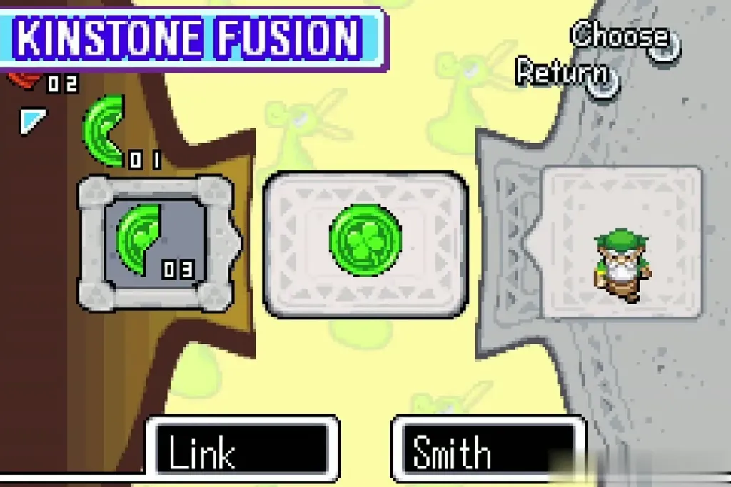 Kinstone Fusion screen joining Link's green piece with Smith's Kinstone Fusion screen joining Link's green piece with Smith's