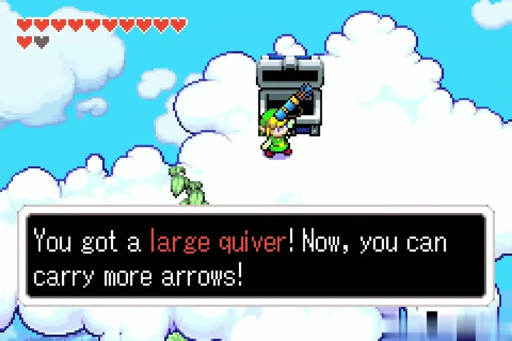 Link holding up the Large Quiver with the full item message Link holding up the Large Quiver with the full item message