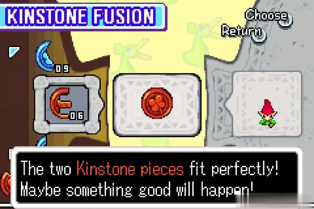 Kinstone Fusion screen: red pieces of Link and the Forest Minish fit perfectly Kinstone Fusion screen: red pieces of Link and the Forest Minish fit perfectly