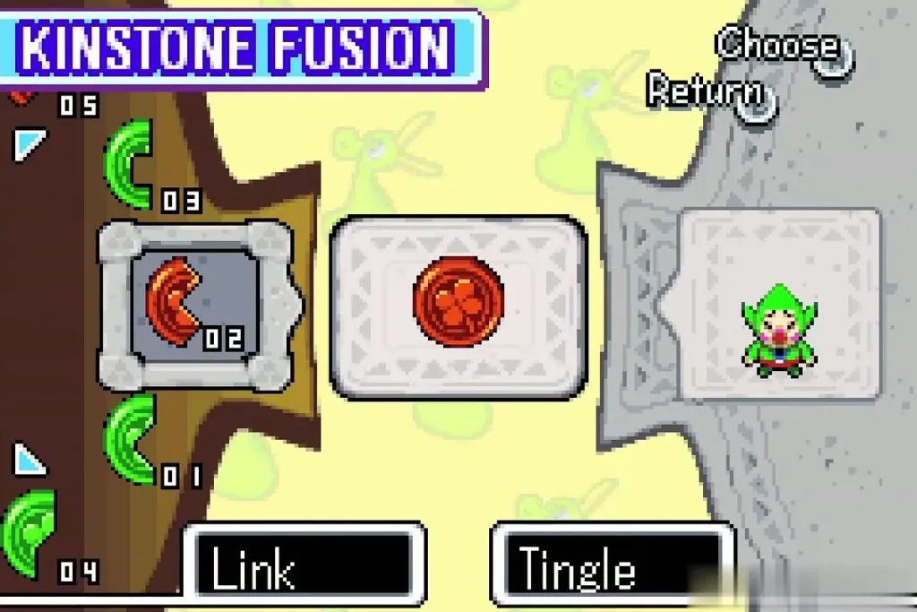 Kinstone Fusion screen joining Link's red piece with Tingle's Kinstone Fusion screen joining Link's red piece with Tingle's