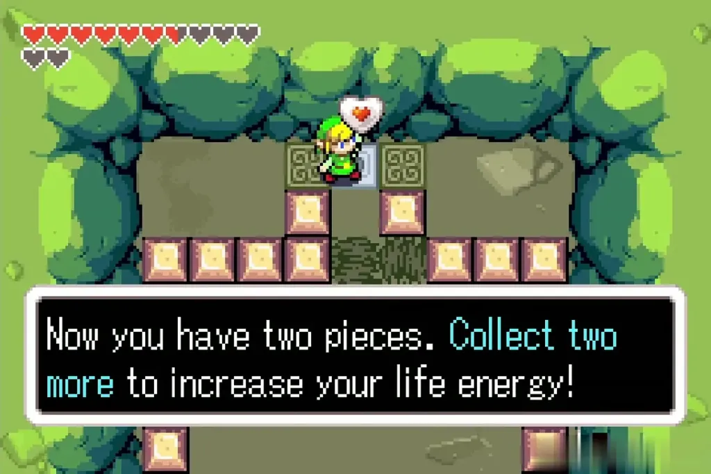 Link holding the second Piece of Heart, two more to collect Link holding the second Piece of Heart, two more to collect