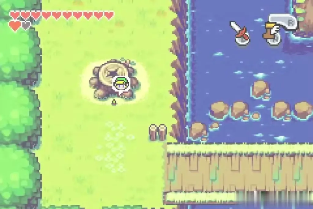 Link shrinking on the stump beside the river Link shrinking on the stump beside the river