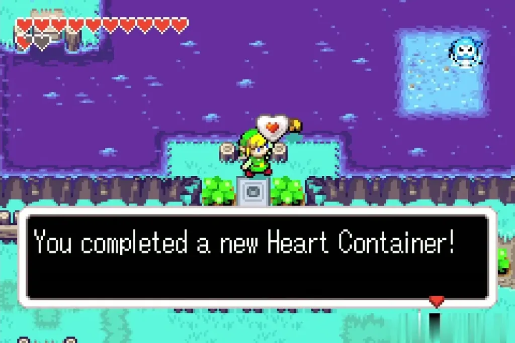 Link holding the heart piece, new Heart Container completed Link holding the heart piece, new Heart Container completed