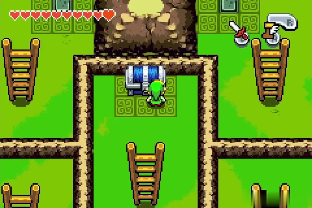 Link opening the big chest after the torches are lit Link opening the big chest after the torches are lit