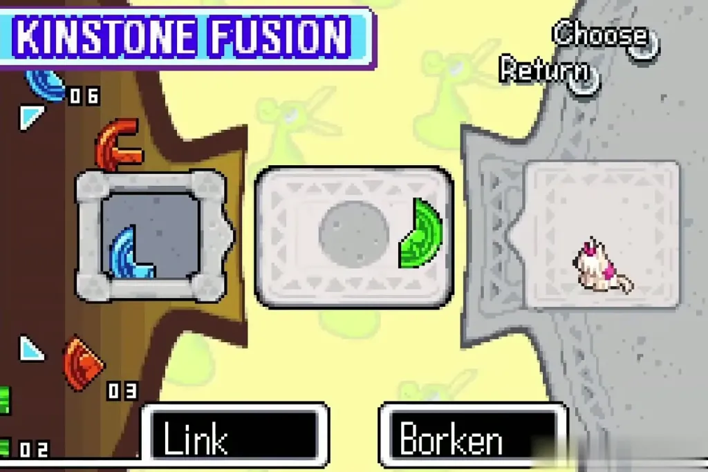 Kinstone Fusion screen with Borken the dog waiting for a green piece Kinstone Fusion screen with Borken the dog waiting for a green piece