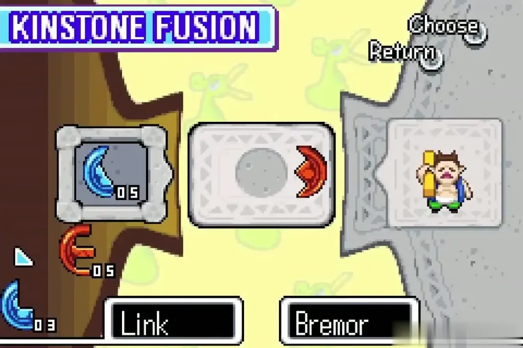 Kinstone Fusion screen with Link's red piece about to meet Bremor's half Kinstone Fusion screen with Link's red piece about to meet Bremor's half