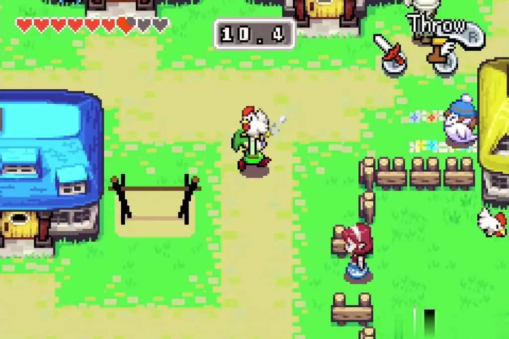 Link carrying a cucco toward the pen while the timer counts down Link carrying a cucco toward the pen while the timer counts down