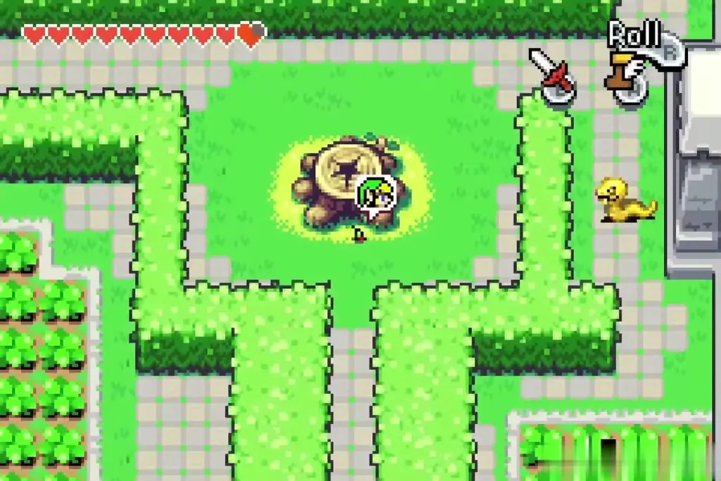 Link on the stump in the Hyrule Castle Garden hedge maze Link on the stump in the Hyrule Castle Garden hedge maze