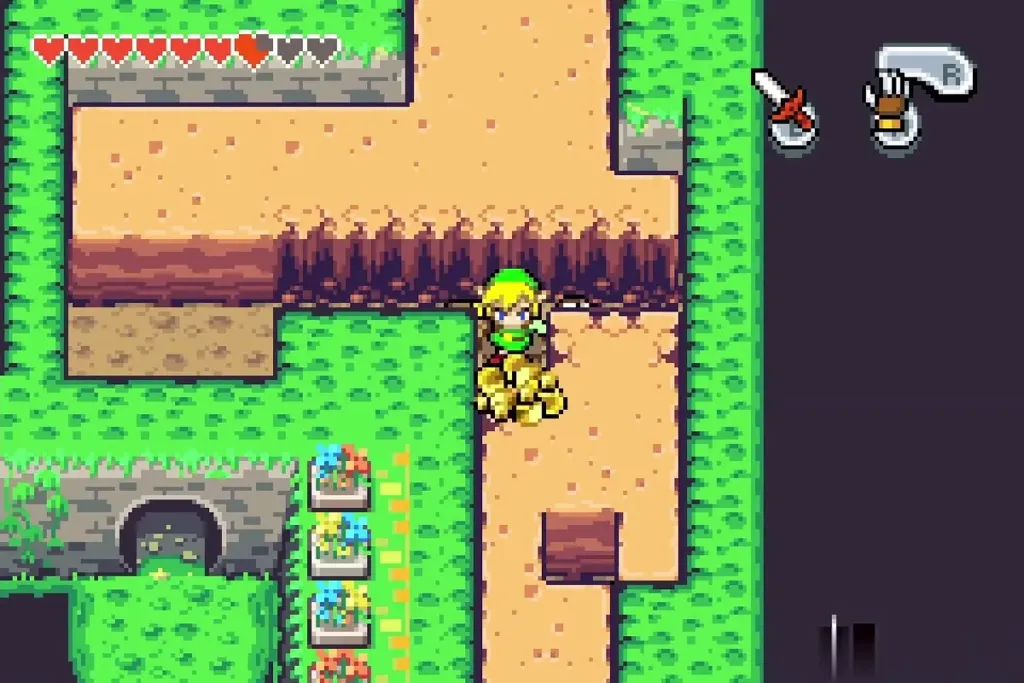 Link dashing along a narrow cliff ledge path with boot dust Link dashing along a narrow cliff ledge path with boot dust