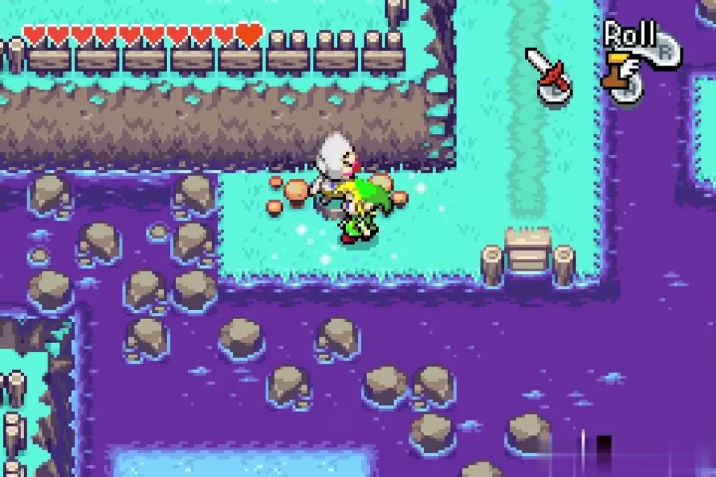 Link talking to David Jr. beside the boat dock at Lake Hylia Link talking to David Jr. beside the boat dock at Lake Hylia