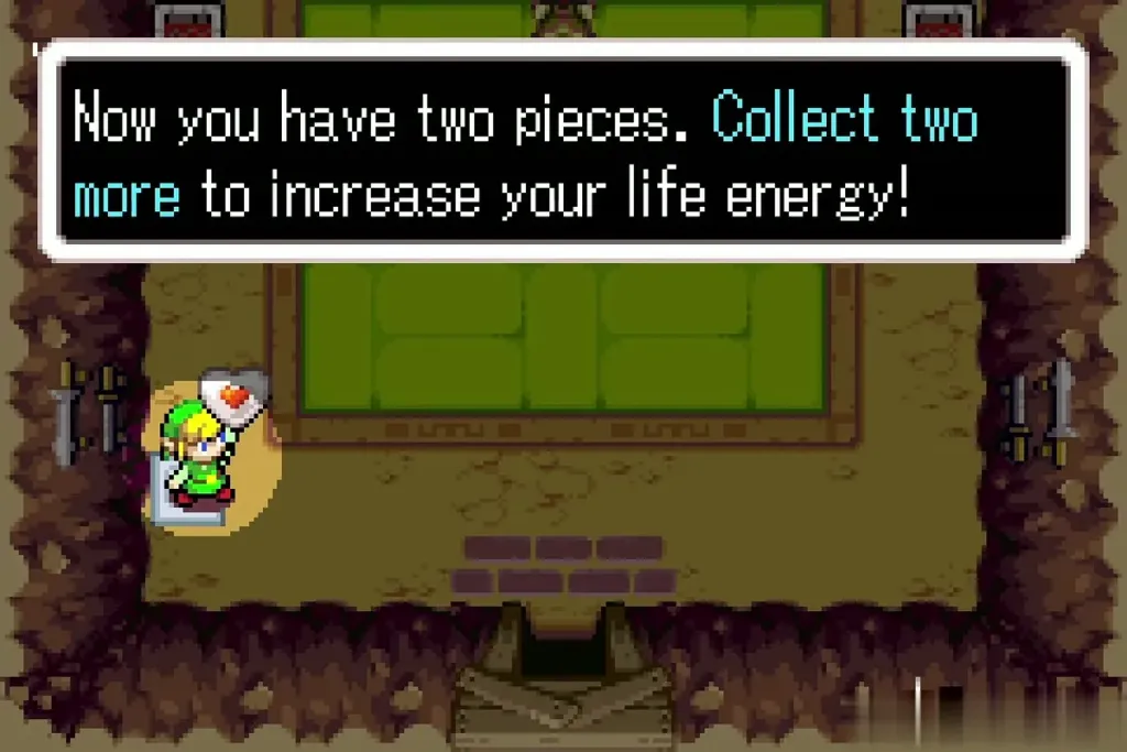 Link by the pedestal; message says he now has two Pieces of Heart Link by the pedestal; message says he now has two Pieces of Heart
