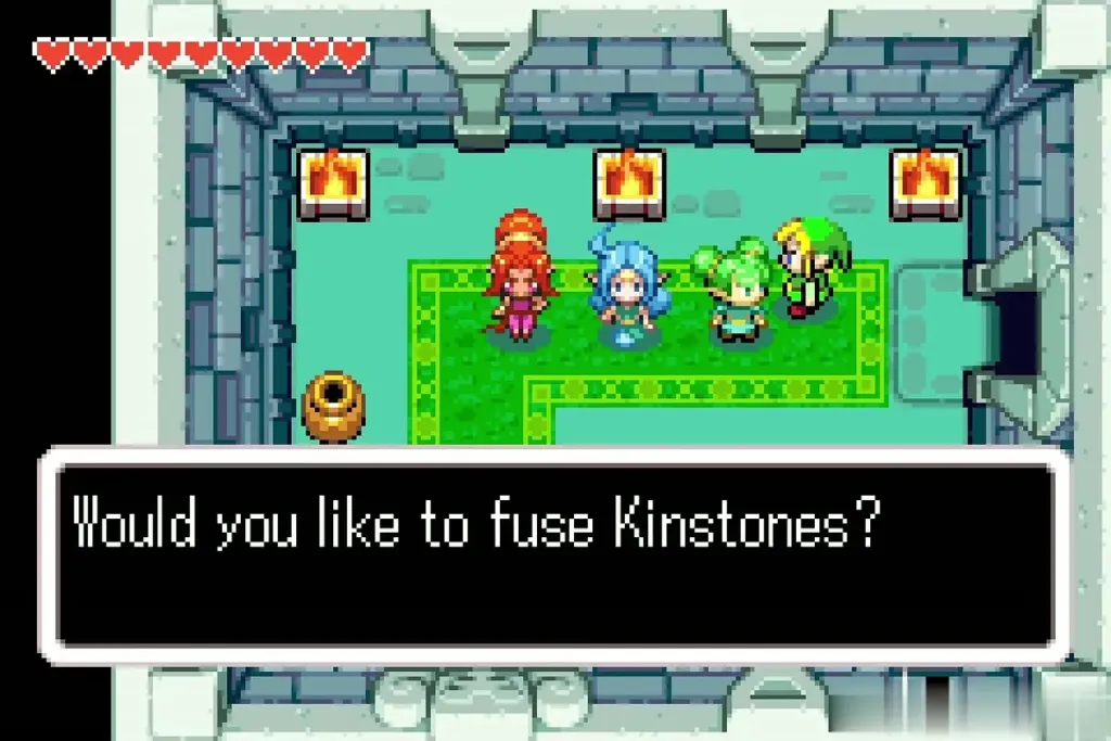 The sisters asking Link: Would you like to fuse Kinstones? The sisters asking Link: Would you like to fuse Kinstones?