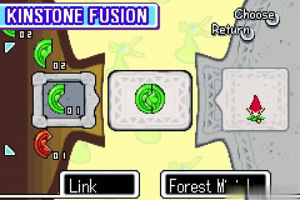 Kinstone Fusion screen with the green piece joined to the Forest Minish Kinstone Fusion screen with the green piece joined to the Forest Minish