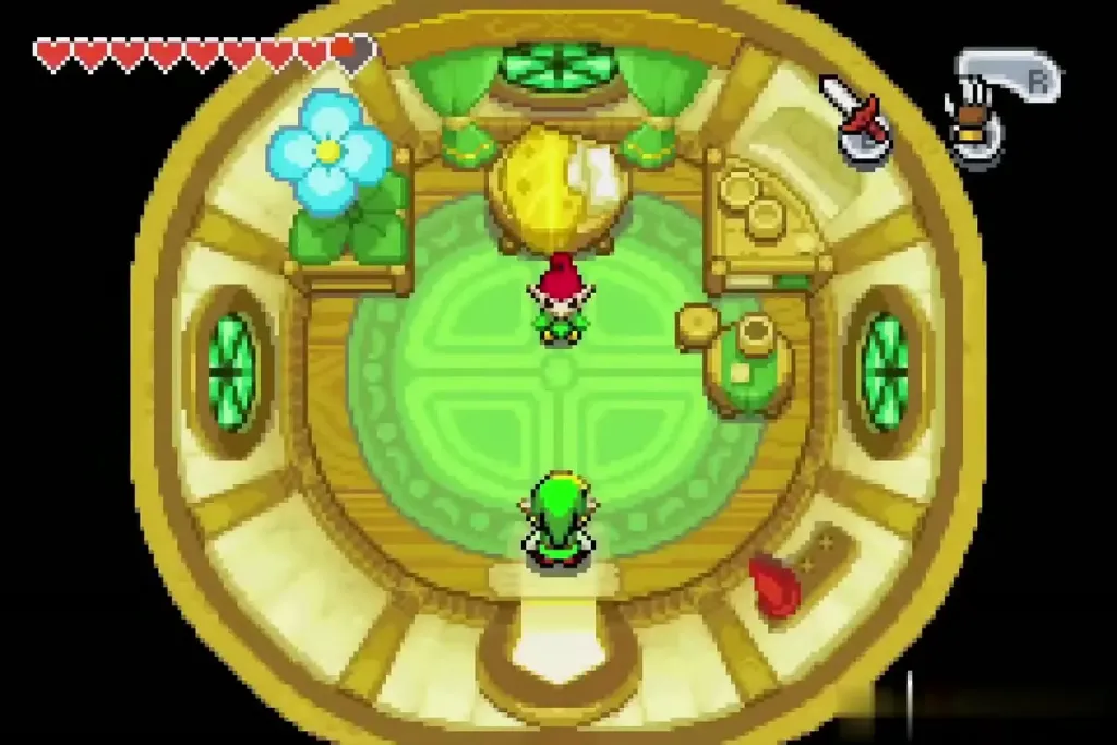 Link facing the Forest Minish inside the Minish house Link facing the Forest Minish inside the Minish house