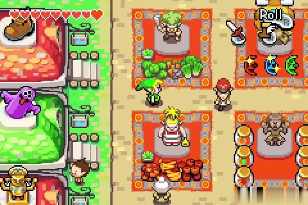 Link walking toward the market stalls past the Goron Merchant's mat Link walking toward the market stalls past the Goron Merchant's mat