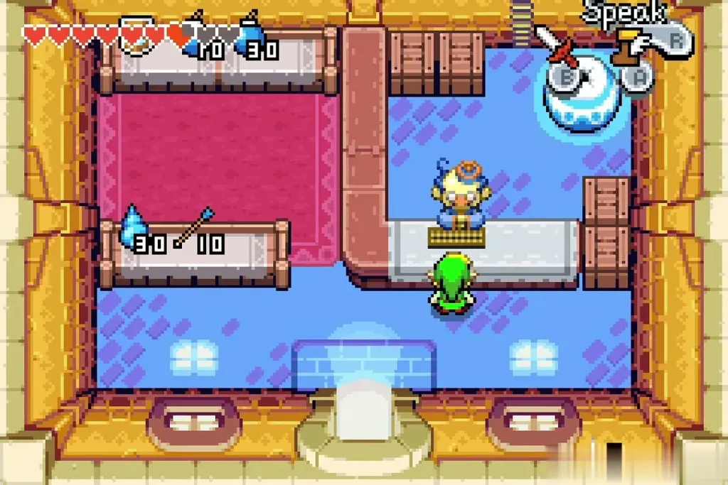 Link at the shop counter after buying the quiver Link at the shop counter after buying the quiver