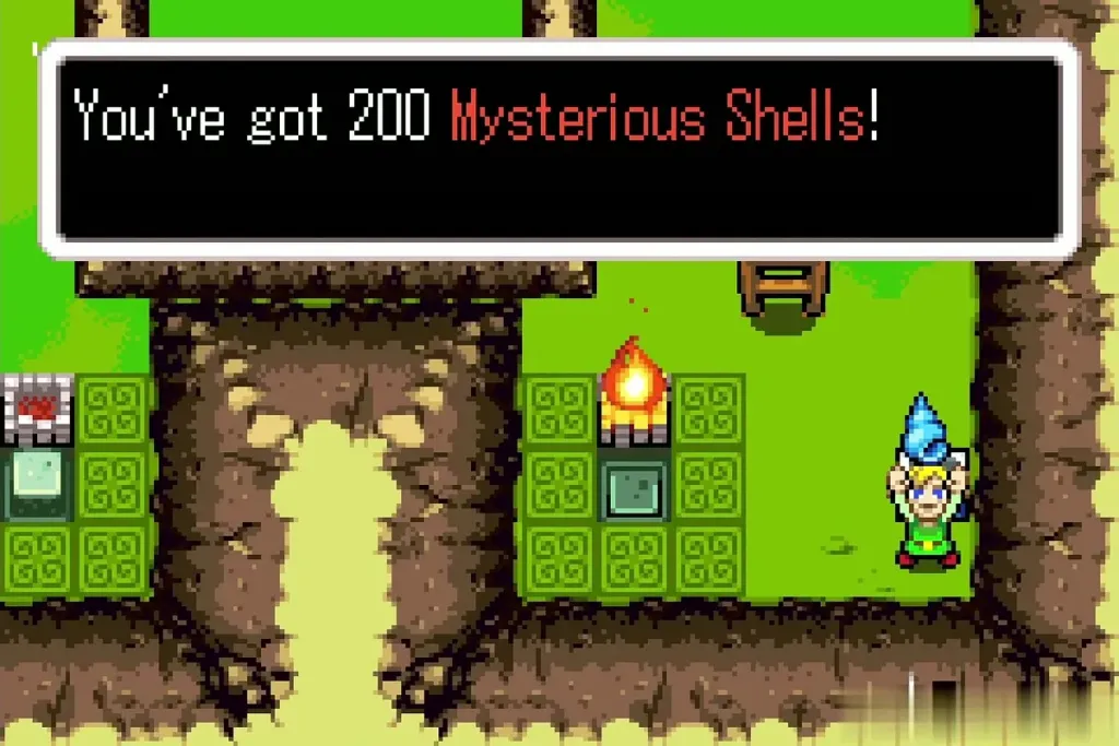 Link holding up shells; message says he got 200 Mysterious Shells Link holding up shells; message says he got 200 Mysterious Shells