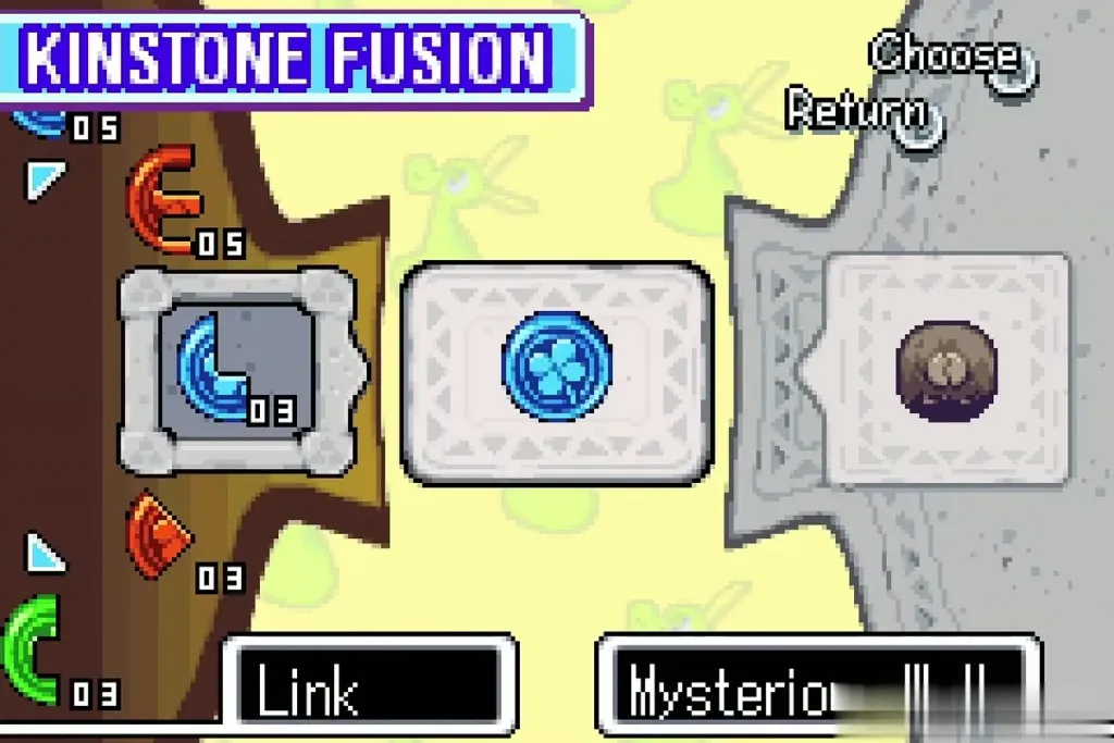 Kinstone Fusion screen with Link's blue piece joined to the Mysterious Wall Kinstone Fusion screen with Link's blue piece joined to the Mysterious Wall