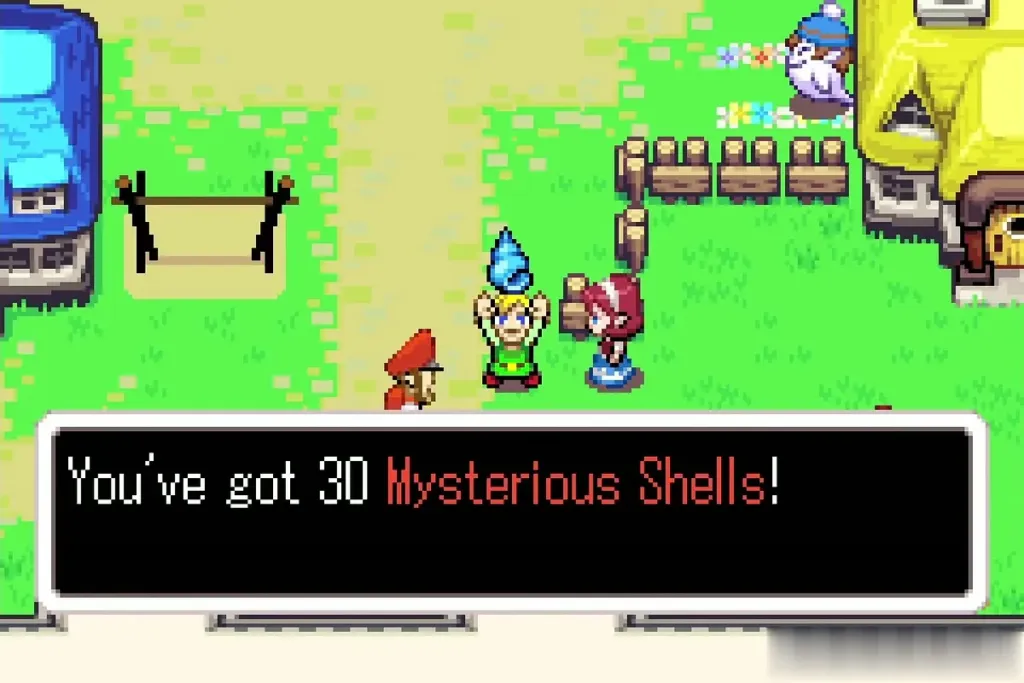 Link holding up Mysterious Shells after round six, "You've got 30 Mysterious Shells!" shown Link holding up Mysterious Shells after round six, "You've got 30 Mysterious Shells!" shown