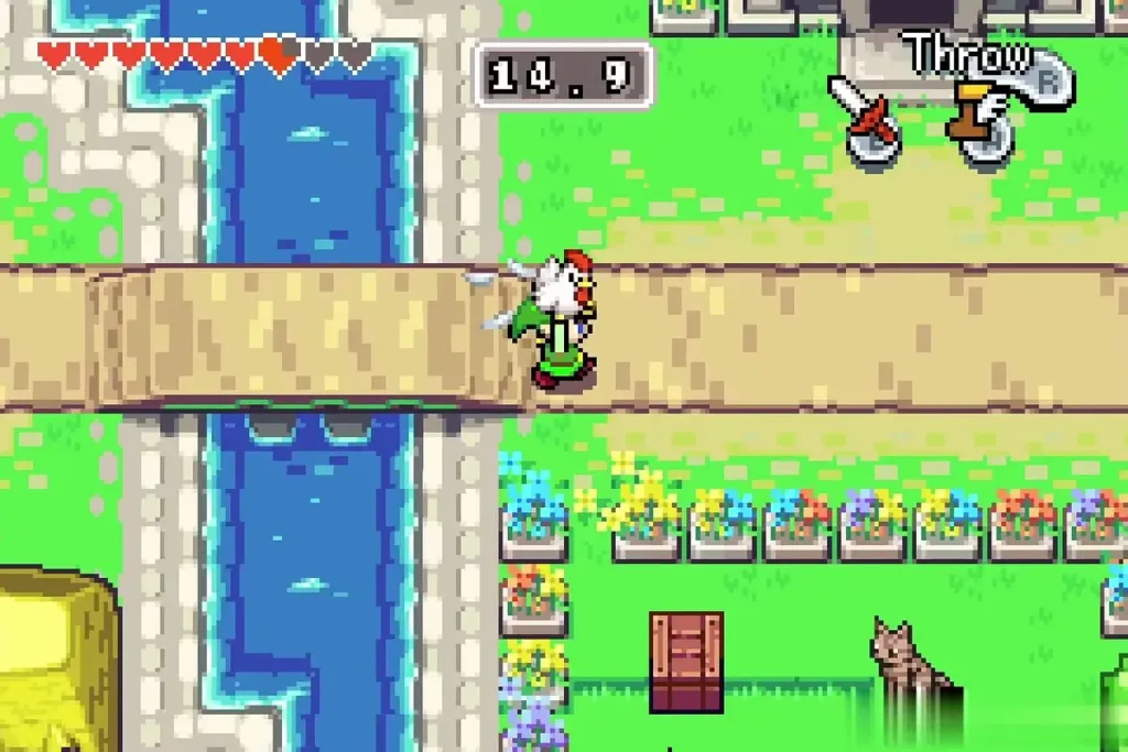 Link carrying a cucco across the bridge by the river during the long round nine chase Link carrying a cucco across the bridge by the river during the long round nine chase