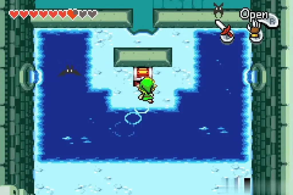 Link at the chest on the platform in the icy pool room Link at the chest on the platform in the icy pool room