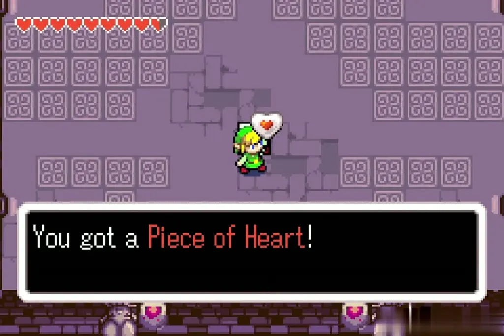 Link holding up a Piece of Heart with the You got a Piece of Heart message shown in the arena Link holding up a Piece of Heart with the You got a Piece of Heart message shown in the arena