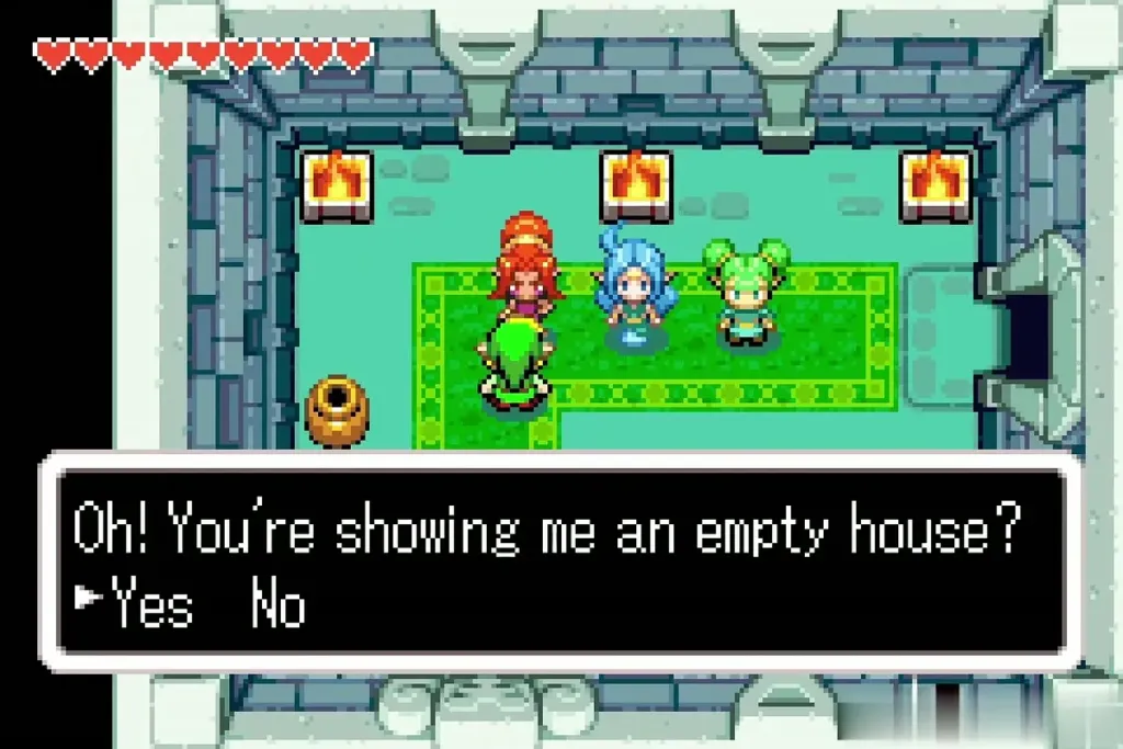 The sisters asking Link: Oh! You're showing me an empty house? with Yes selected The sisters asking Link: Oh! You're showing me an empty house? with Yes selected