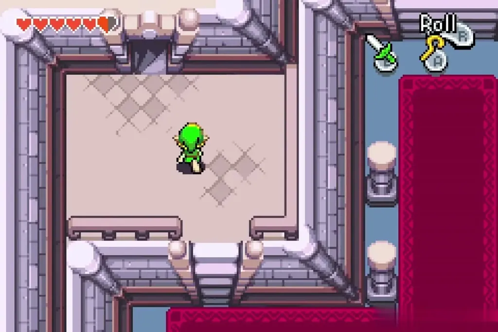 Link walking through the castle interior toward the garden Link walking through the castle interior toward the garden