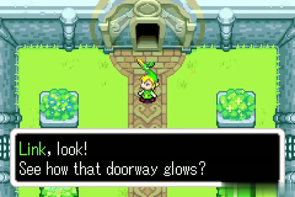 Ezlo pointing out the glowing doorway at the end of the garden path Ezlo pointing out the glowing doorway at the end of the garden path