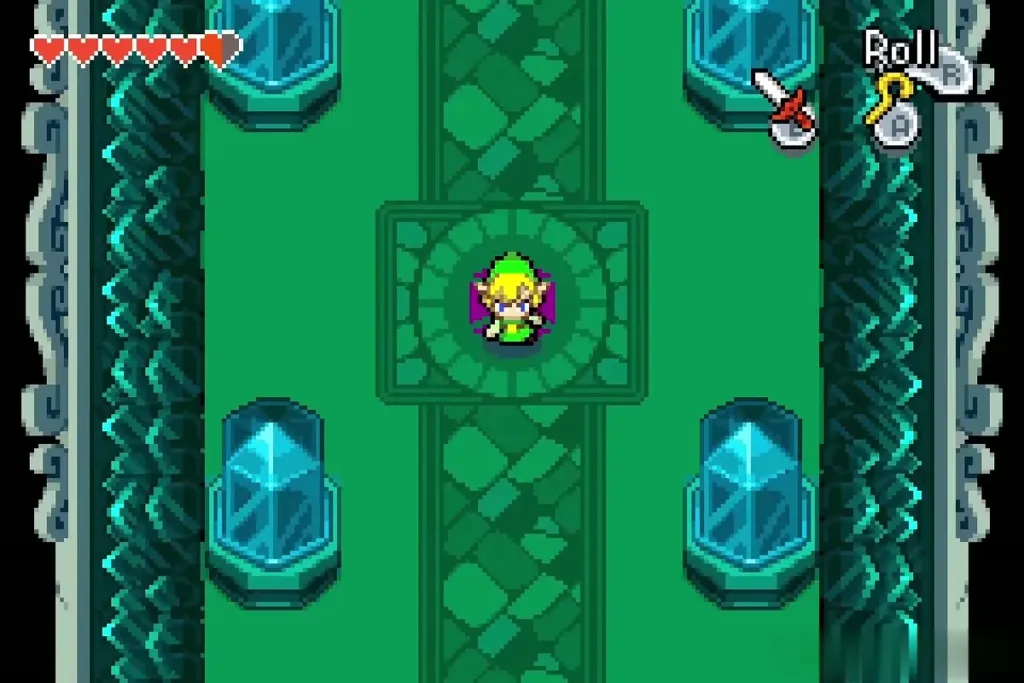 Link walking out through the green corridor of the sanctuary Link walking out through the green corridor of the sanctuary