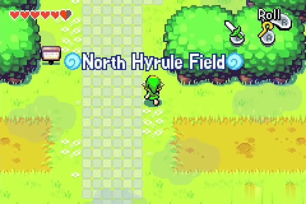 Link entering North Hyrule Field on the road to the castle Link entering North Hyrule Field on the road to the castle