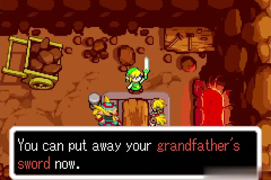 Link raising the White Sword as Melari says to put away the old sword Link raising the White Sword as Melari says to put away the old sword