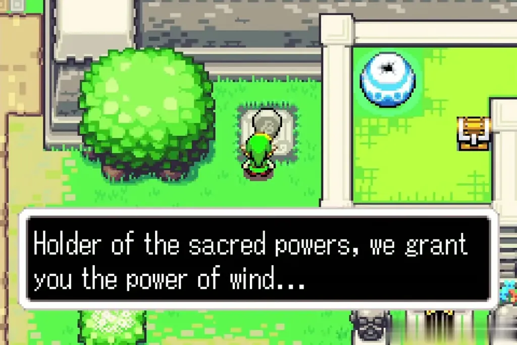 Link at the Hyrule Town Wind Crest as it grants the power of wind Link at the Hyrule Town Wind Crest as it grants the power of wind