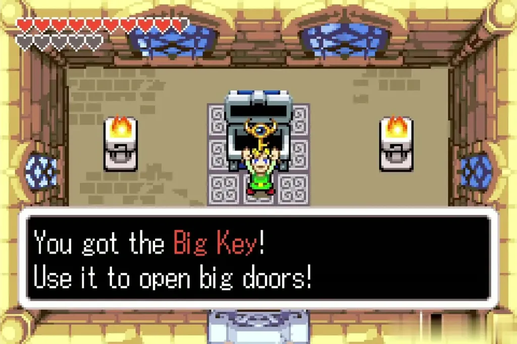 Link holding up the Big Key with its message fully shown Link holding up the Big Key with its message fully shown