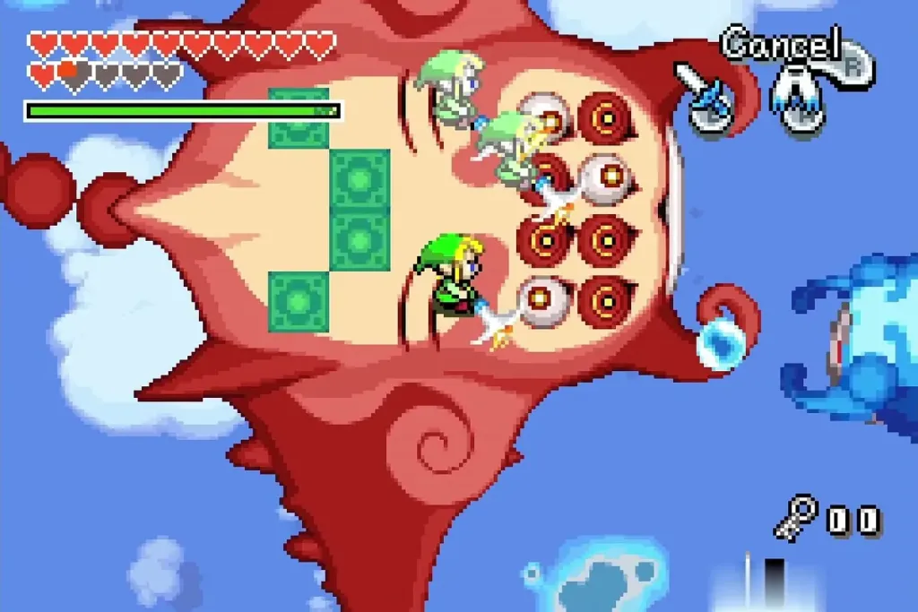Link and two sword clones striking the eyes on the red Gyorg Link and two sword clones striking the eyes on the red Gyorg