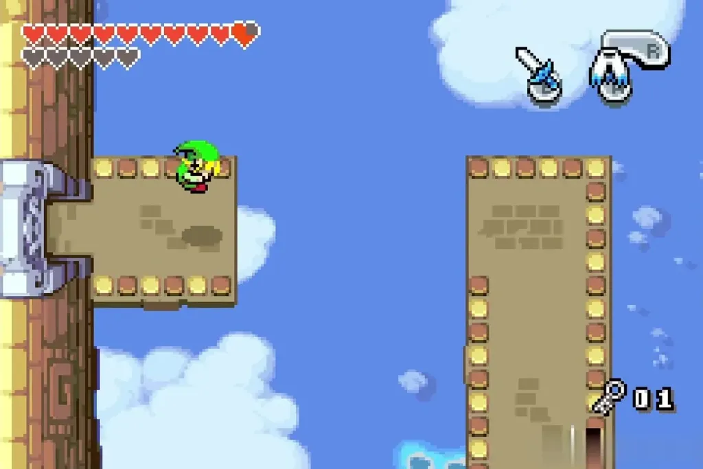 Link on a cloud ledge with the small key counter at one Link on a cloud ledge with the small key counter at one