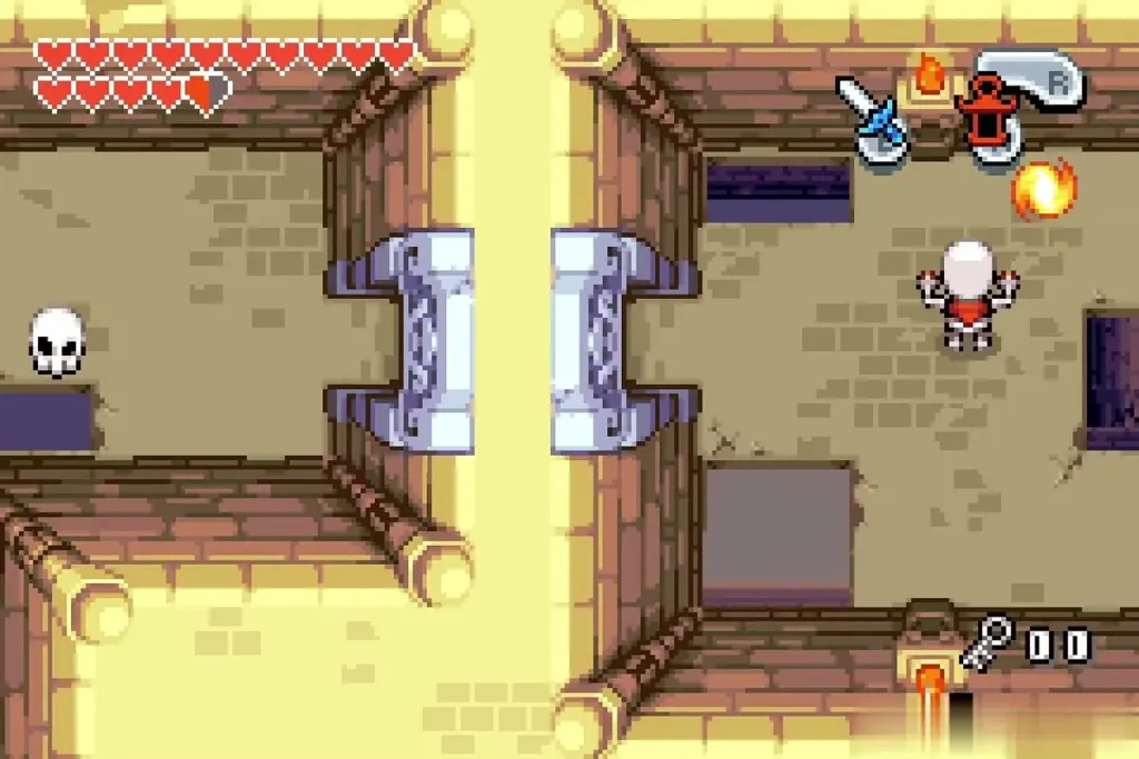 A Stalfos shooting a fireball in a corridor room A Stalfos shooting a fireball in a corridor room