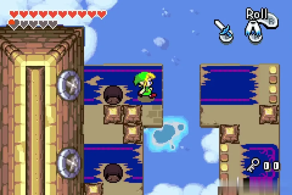Link running across a carpet ledge beside wall fans over the clouds Link running across a carpet ledge beside wall fans over the clouds