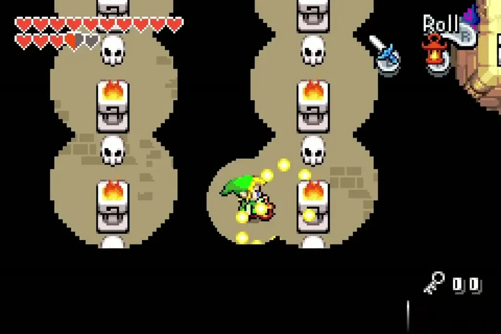 Link lighting a dark corridor with the Flame Lantern Link lighting a dark corridor with the Flame Lantern