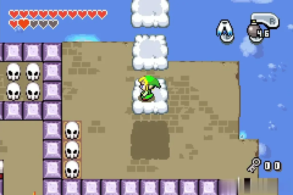 Link gliding across a cloud tile near the last rooms Link gliding across a cloud tile near the last rooms