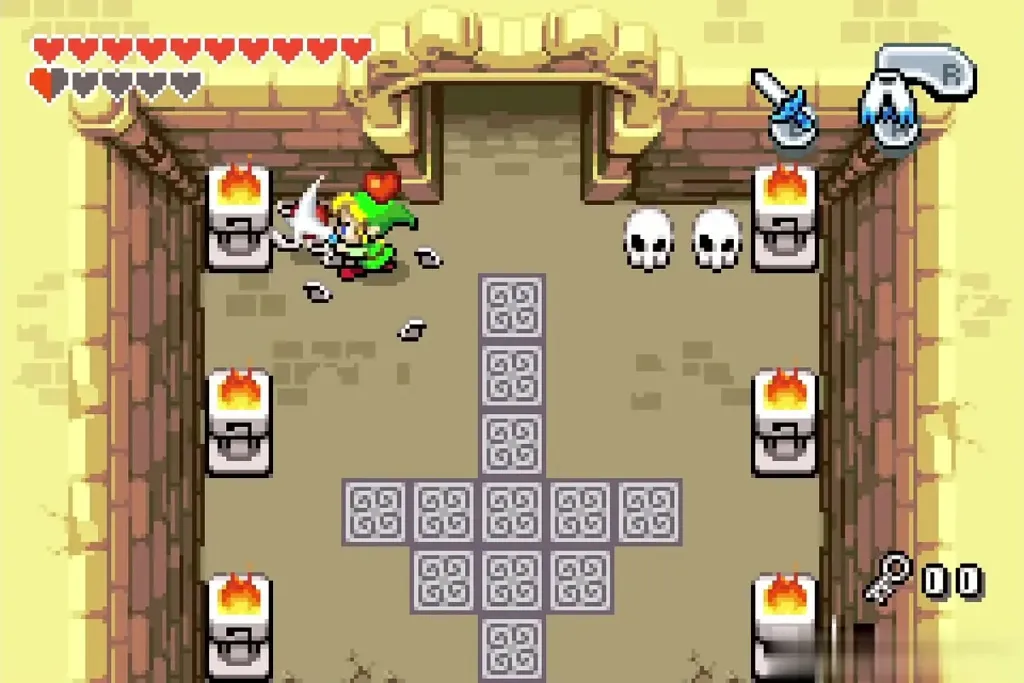 Link in the room with the plus-shaped stone tiles Link in the room with the plus-shaped stone tiles