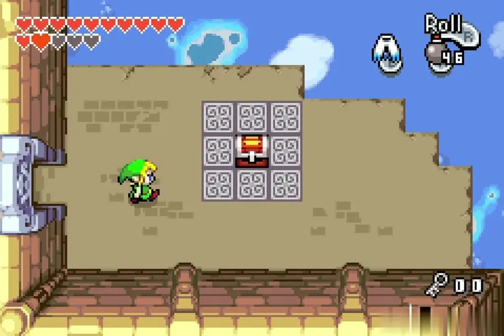 Link walking toward the small red chest Link walking toward the small red chest