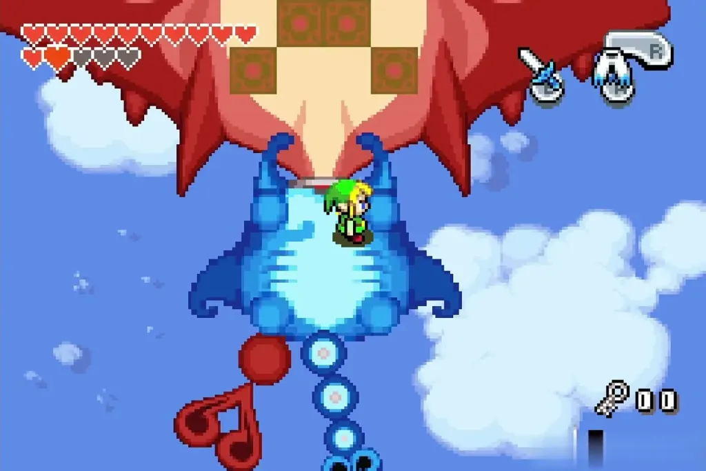 The red Gyorg passing close above Link on the blue one The red Gyorg passing close above Link on the blue one