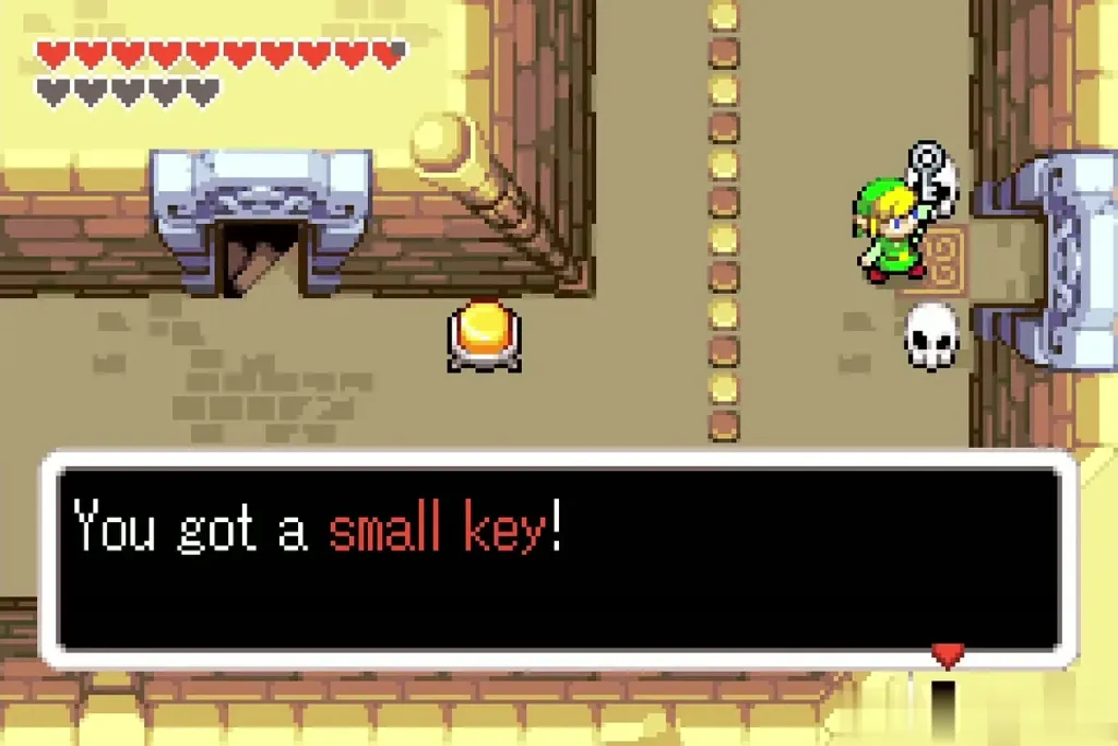 Link holding up a small key in the skull corridor Link holding up a small key in the skull corridor